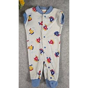 Vintage 90s Health-tex Baby Romper 3m Primary Colorblock Helicopter Print Retro
